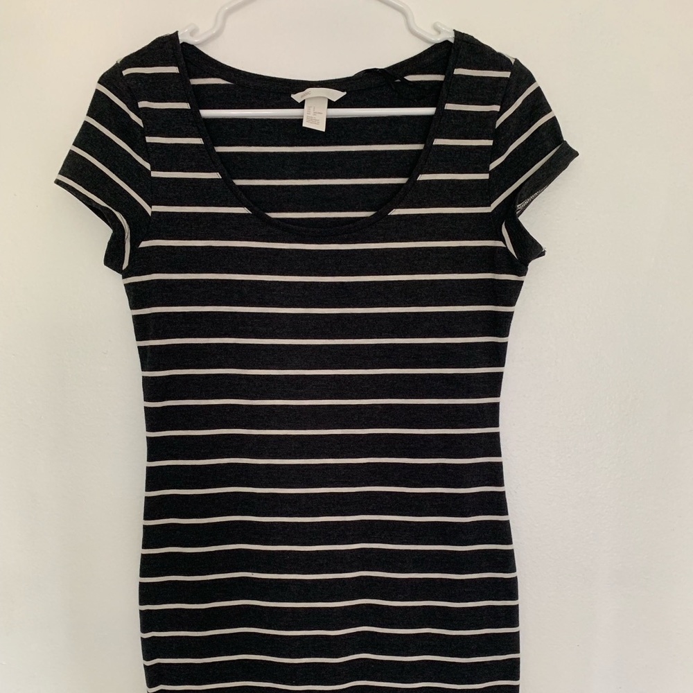 Grey and White Striped Dress